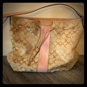 Coach Shoulder Bag with Pink Stripe